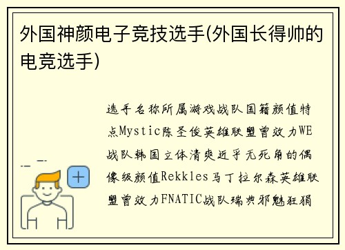 外国神颜电子竞技选手(外国长得帅的电竞选手)